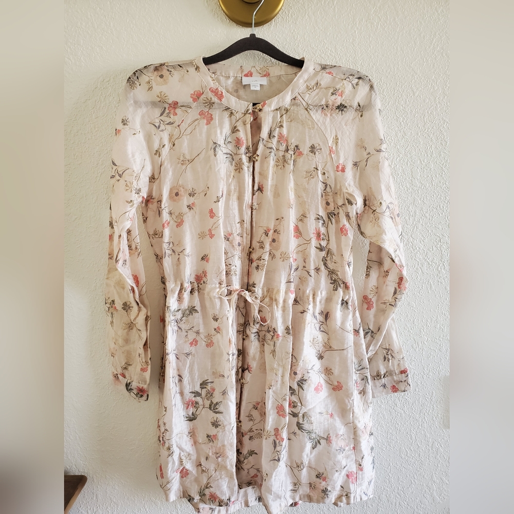 J.Jill Floral Gauzy Tunic Linen Blend Cottagecore Size XSmall